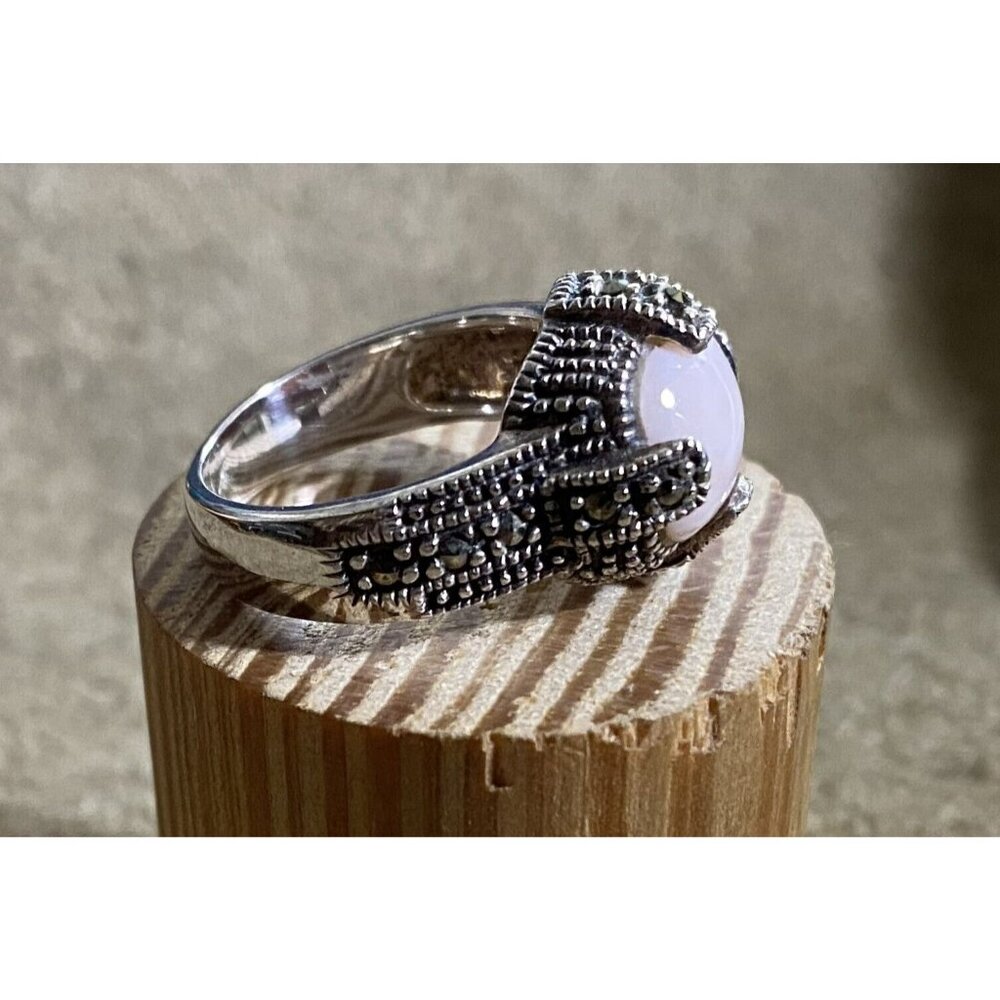 Vintage Sterling Silver Ring Marcasite & Rhodochrosite Gem .925 Size 7.75 7.1 Gr - Picture 2 of 8